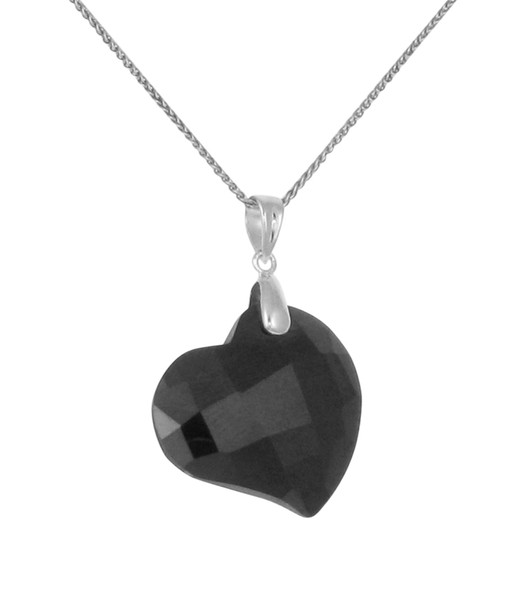 Black CZ Heart Pendant with 16 - 18" Silver Chain