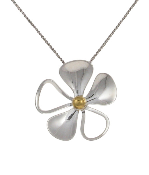 Sterling Silver and Gold Plate Open Petal Daisy Pendant with 16 - 18" Silver Chain