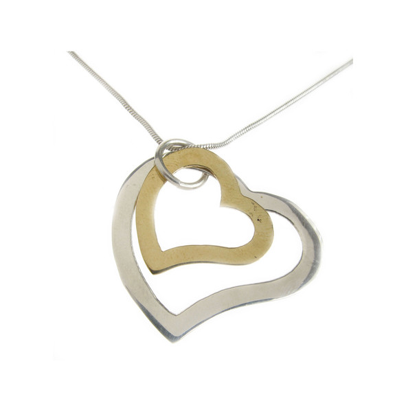 Sterling Silver and Gold Plate Hearts Pendant with 16 - 18" Silver Chain