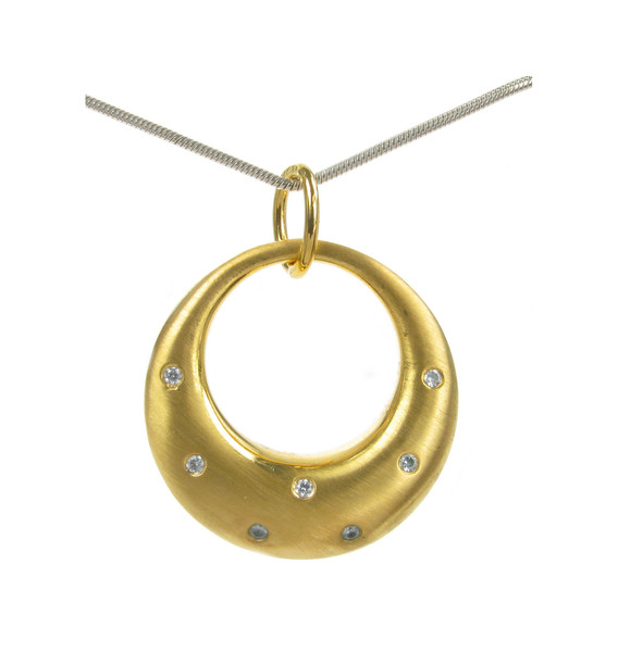 Gold Vermeil and Cubic Zirconia Eclipse Moon Pendant with Silver Chain