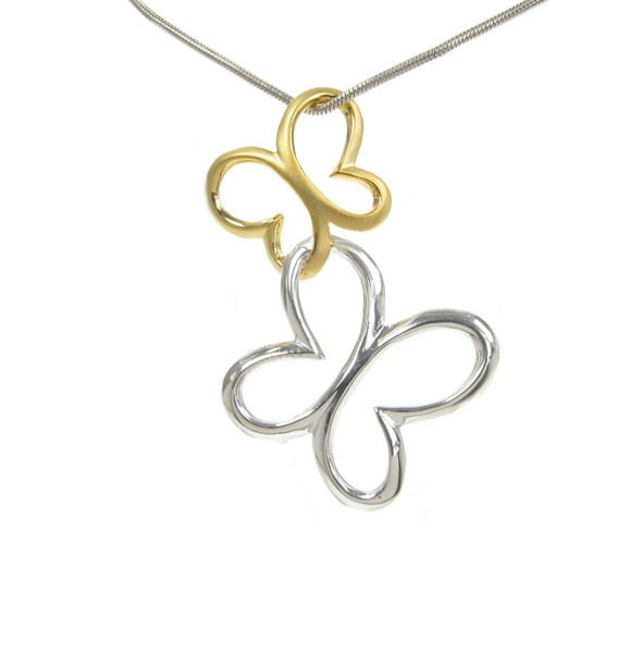 Silver and gold vermeil butterfly pendant with 16 - 18" Silver Chain