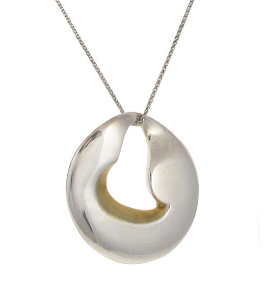Silver and gold vermeil heart disc pendant with 16 - 18" Silver Chain