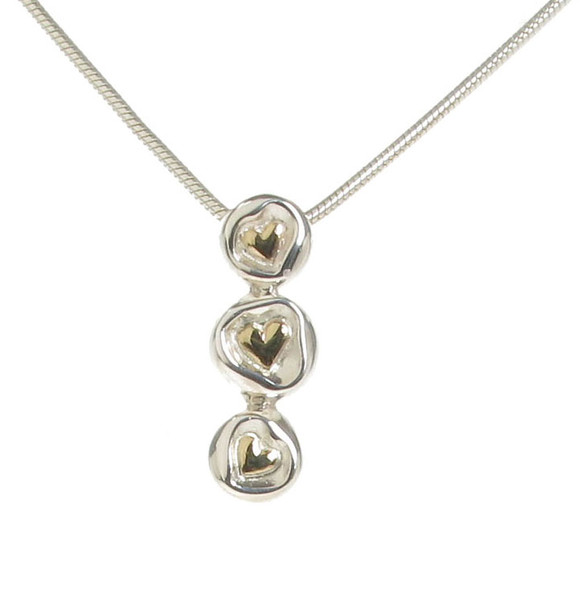 Tiny Triple Hearts Silver and Gold Pendant with 16 - 18" Silver Chain