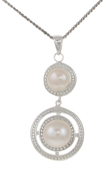 Sterling Silver and Pearl Bullseye Pendant with 16 - 18" Silver Chain