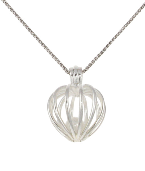 Silver heart birdcage pendant with fresh water pearl. Without Chain