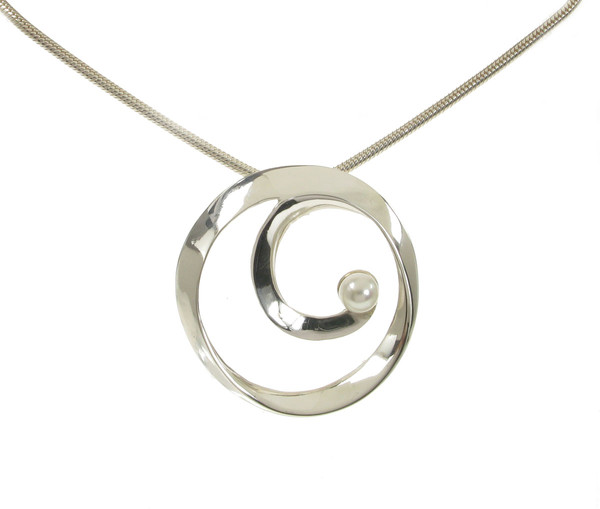 Sterling Silver Pearl Swirl Pendant with 16 - 18" Silver Chain