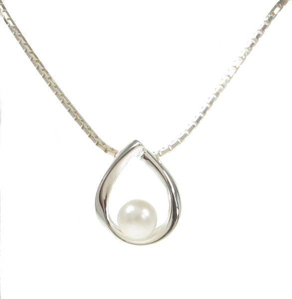 Silver Twirl with a Pearl Pendant with 16 - 18" Silver Chain
