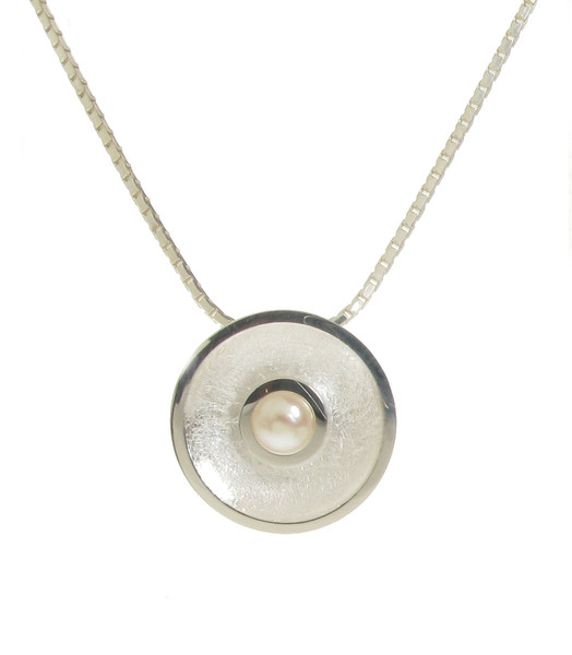 Sterling Silver Ice Swirl with a Pearl Pendant with 16 - 18" Silver Chain