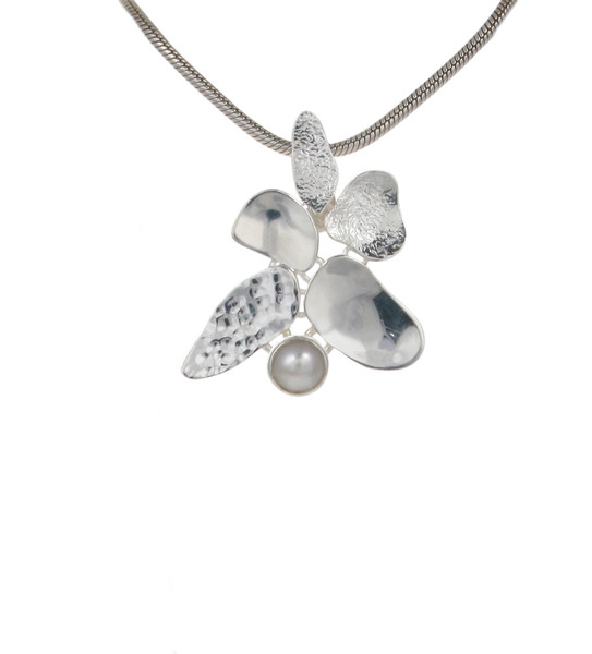 Silver Leaves and Pearl Pendant