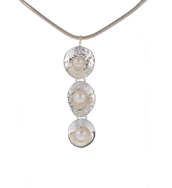 Pearls and Leaves Silver Pendant without Chain