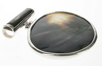 Sterling Silver and Dark Mother of Pearl Long Oval Pendant without Chain