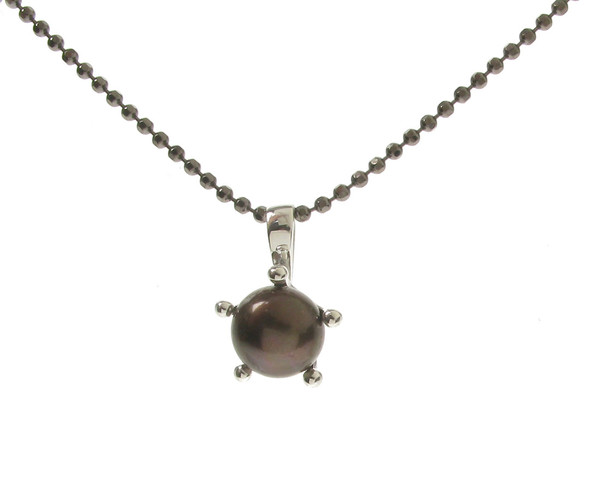 Sterling Silver and Black Pearl Pendant with 16 - 18" Silver Chain