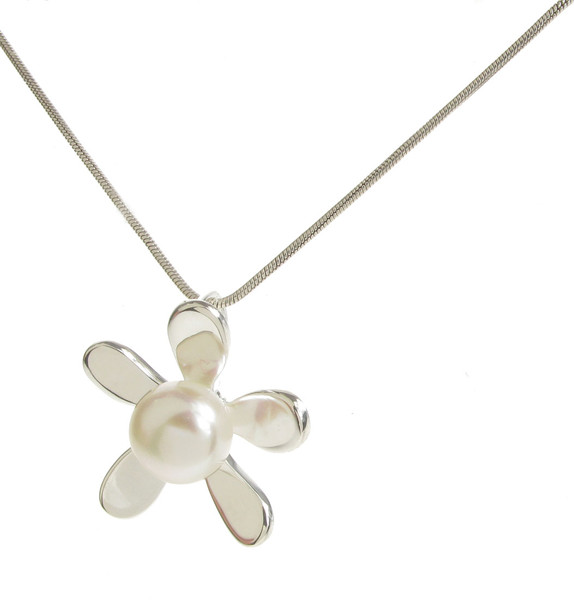 Sterling Silver and White Pearl Daisy Pendant