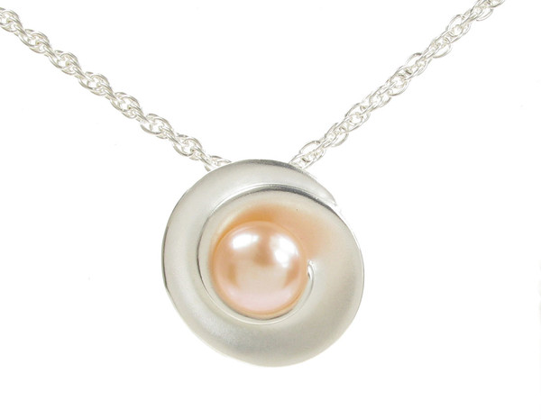 Sterling Silver and Pearl Rose Pendant with 16 - 18" Silver Chain