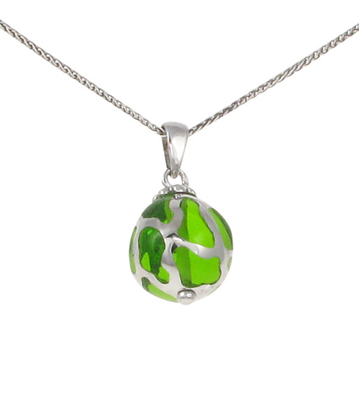 Sterling Silver and Green Resin Ball Pendant without Chain