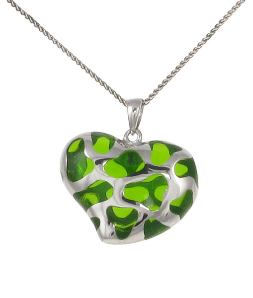 Sterling Silver and Green Resin Heart Pendant