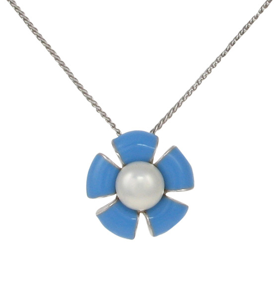 Sterling Silver and Blue Enamel Flower Pendant