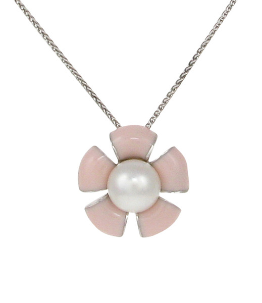 Sterling Silver and Peach Enamel Flower Pendant without Chain