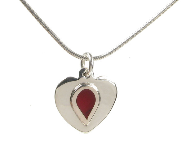 Sterling Silver Formed Red Jasper Centre Heart Pendant