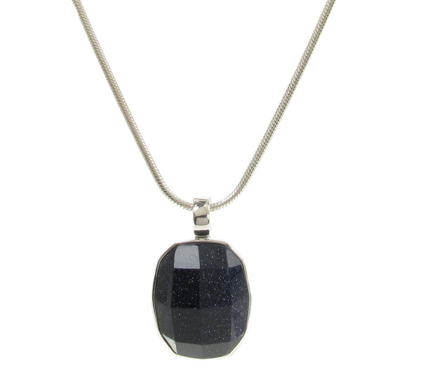 Chunky and Square Blue Sandstone Pendant with 18 - 20" Silver Chain