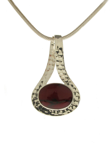 Bold Red Jasper and Hammered Silver Pendant without Chain