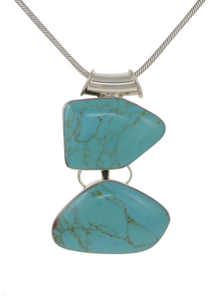 Sterling Silver and Formed Turquoise Abstract Pebbles Pendant without Chain