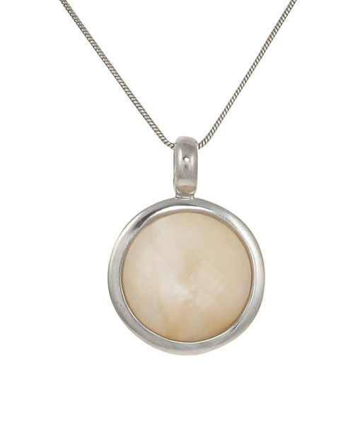 Sterling Silver, Rose Quartz and Faceted Rock Crystal Round Pendant with 16 - 18" Silver Chain