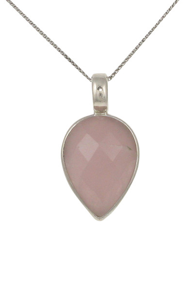 Sterling Silver and Faceted Rose Quartz Small Teardrop Pendant without Chain