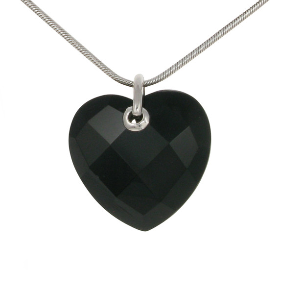Sterling Silver and Faceted Black Agate Heart Pendant without Chain