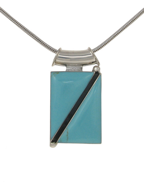 Sterling Silver and Formed Turquoise Bold Geometric Pendant without Chain