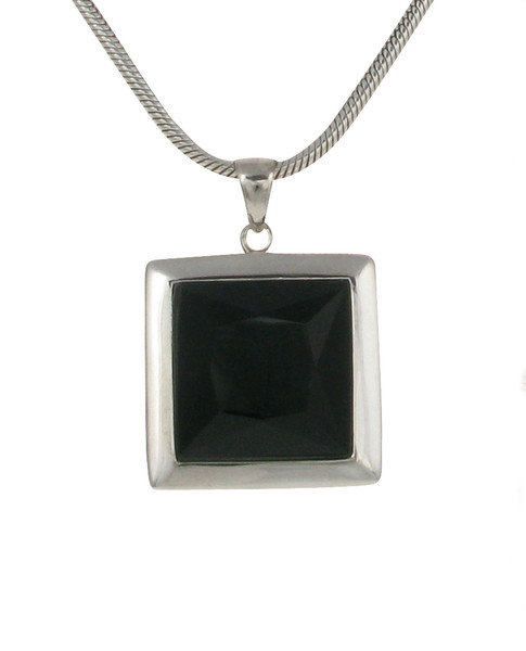 Sterling Silver and Black Agate Square Pendant with 16 - 18" Silver Chain