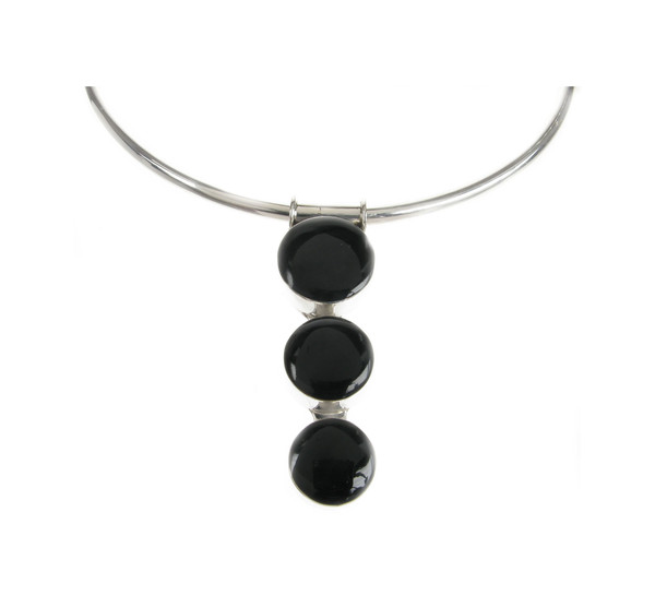 Sterling Silver and Black Agate Smarties Pendant with Silver Collar/Torque