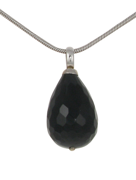 Sterling Silver and Black Agate Chunky Teardrop Pendant without Chain
