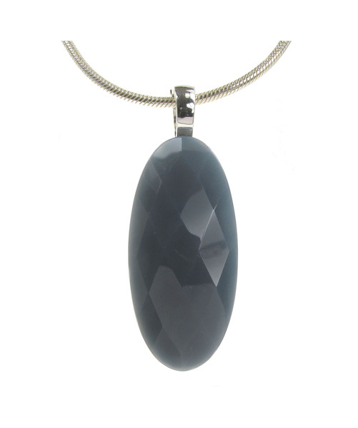 Sterling Silver and grey agate oval pendant with 18 - 20" Silver Chain