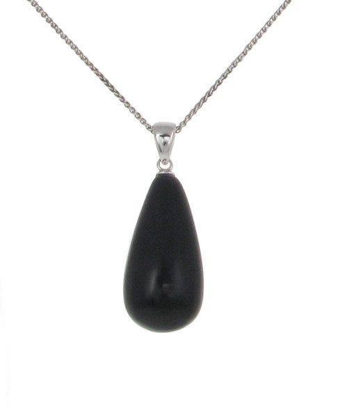 Sterling Silver and Black Cats Eye Teardrop Pendant without Chain