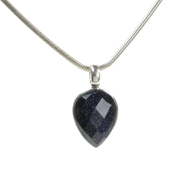 Blue Sandstone Small Faceted Teardrop Pendant with 18 - 20" Silver Chain