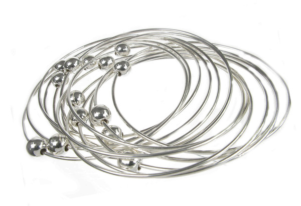 Sterling Silver Fine Bangles with Silver Baubles