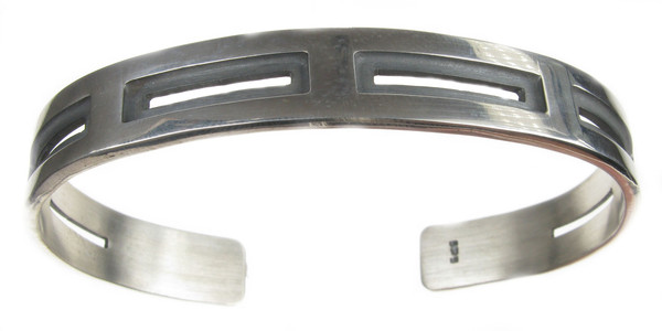 Sterling Silver Polished and Oxidised Geometric Bangle