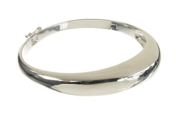 Sterling Silver Asymmetrical O Hinged Clasp Bangle