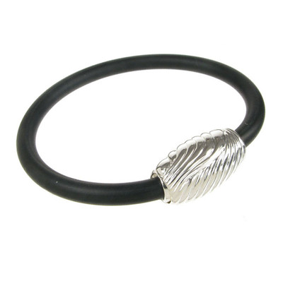 Sterling Silver and Black Rubber Tightly Swirled Bracelet