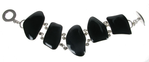 Sterling Silver and Black Agate Abstract Bracelet