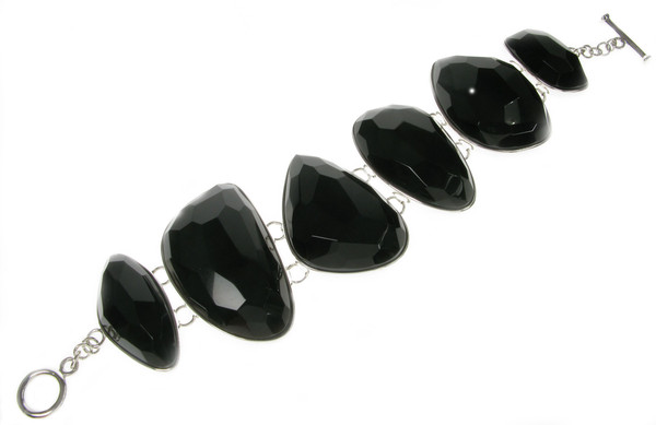 Sterling Silver and Black Agate Abstract Shapes Bracelet