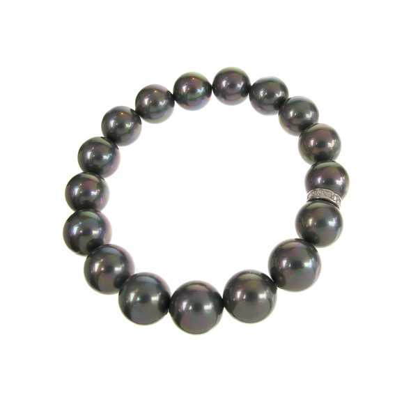 Sterling Silver and Black Shell Pearl Bracelet