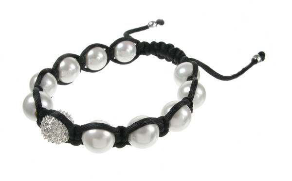 CZ and White Pearl Threaded Bead Bracelet