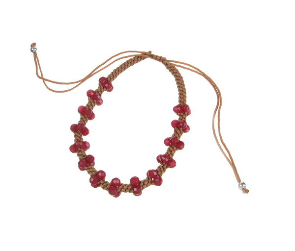 Beaded Plait Friendship Bracelet with Red Quartz Beads