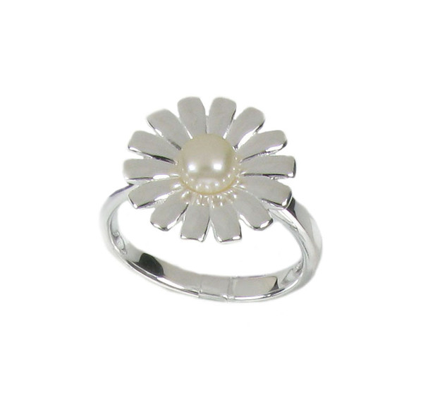 Spiky Petal Sterling Silver and Pearl Daisy Ring