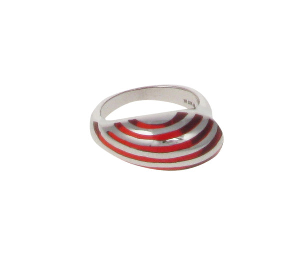 Sterling Silver and Red Resin Stripe Teardrop Ring