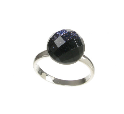 Blue Sandstone Faceted Domed Button Ring
