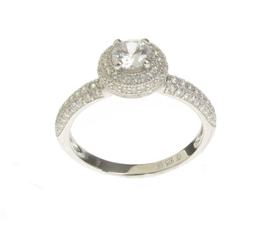 Silver  and CZ Pom-Pom Solitaire Ring
