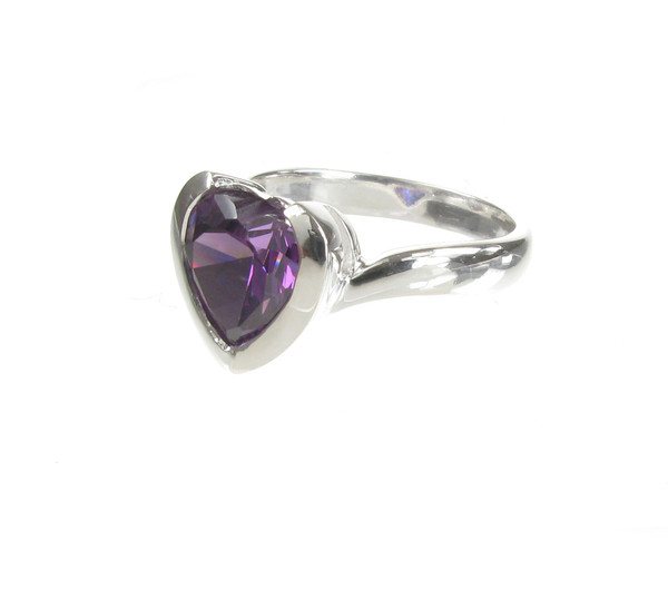 Sterling Silver and Amethyst CZ Heart Ring